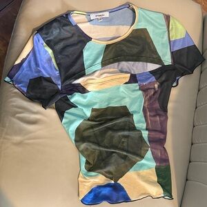 Miaou Short Sleeve Mesh Abstract tee with cutout